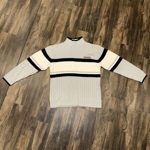 Vintage Southpole Turtleneck Sweater Cream/White Black & Grey Striped Size M Y2K